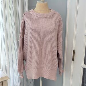 Aerie Pink Crew Neck Sweater with Ribbed Texture
